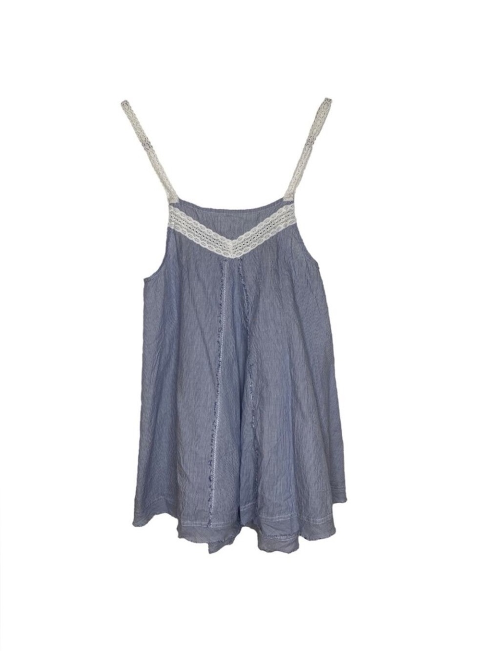 Buckle White Crow Blue Striped Lace Neck Raw Hem Tank Top Women’s Small New‎ NWT